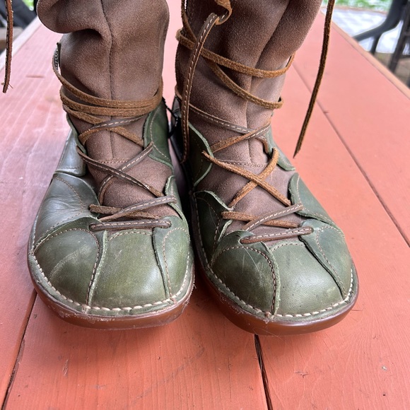 El Naturista green leather boots slouch style. Tie wrap made in Spain Sz 7 - Picture 2 of 9